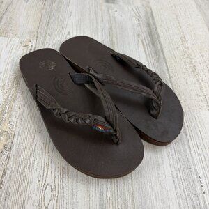 Rainbow Brown Braided Toe-Post Kids Flip Flops